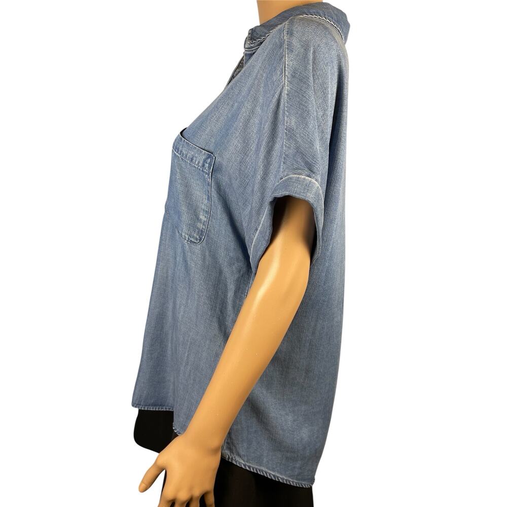 Quince Chambray Tencel Short sleeve shirt M Medium Indigo - Picture 7 of 9